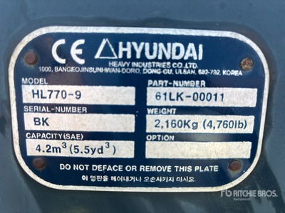 Hyundai HL770-9 120 in General Purpose Wheel Loader Bucket