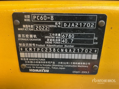2022 Komatsu PC60-8 Mini Excavadora