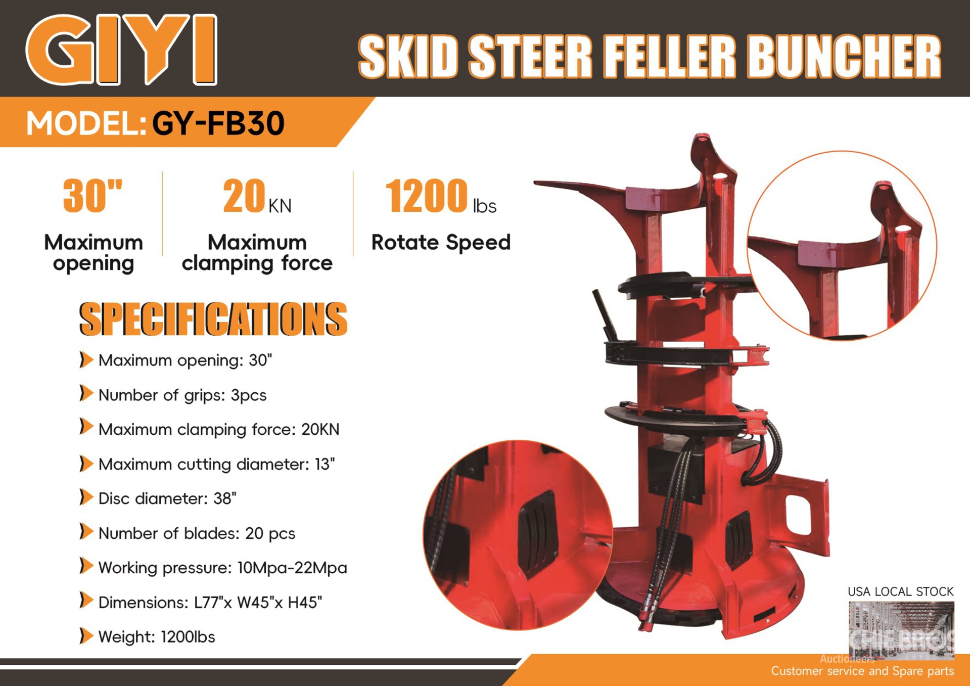 2025 GIYI GY-FB30 Skid Steer Feller buncher Różne Osprzęt do miniładowarek (Unused)