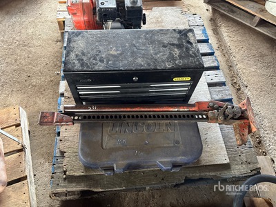 Lincoln Grease Gun, Jack-all, Stanley Tool Box with Tools