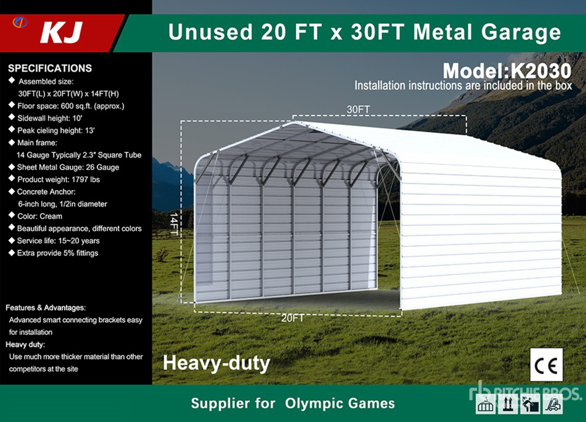 2025 KJ K2030 20 ft x 30 ft (Unused)