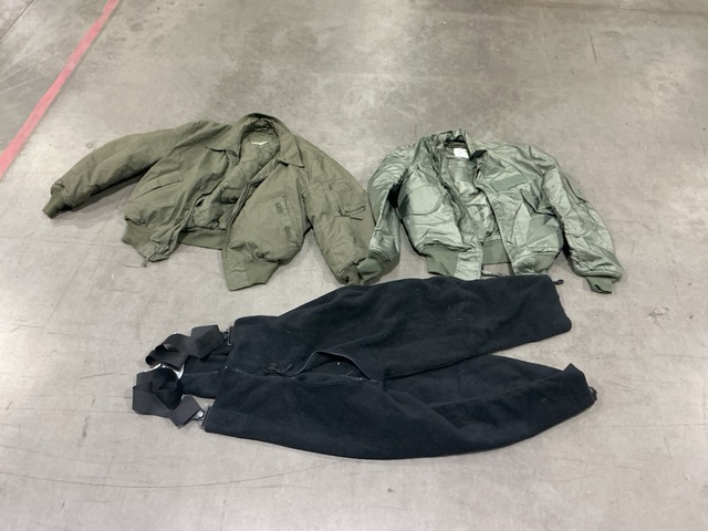 (1) Pair of Cold Weather Overalls, (10) Flyer’s Jackets & Assorted Items (1) Pair of Cold Weather Overalls, (10) Flyer’s Jackets & Assorted Items