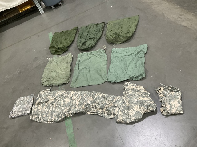(68) Barracks Bags, (60) Clothing Bags, (12) Tarpaulins & Assorted Items