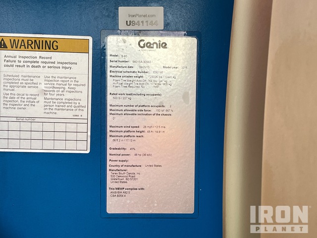 ELEVADOR TELESCóPICO 2015 GENIE 4WD S65