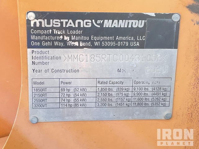 MINI CARGADOR SOBRE ORUGAS 2020 MUSTANG 1850RT