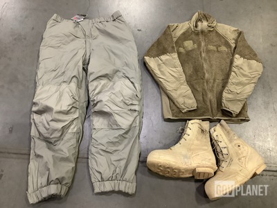 (7) Pairs of Extreme Cold Weather Boots, (8) Pairs of Trousers & Assorted Items