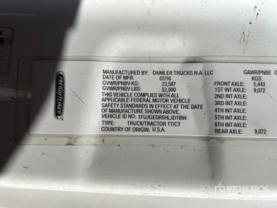 2017 Freightliner Cascadia 125 6x4 Day Cab Truck Tractor