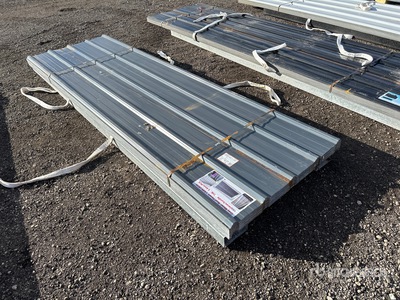 Quantity of (100) 9.84 ft x 3 ft Grey Metal Roof Panels (Unused)