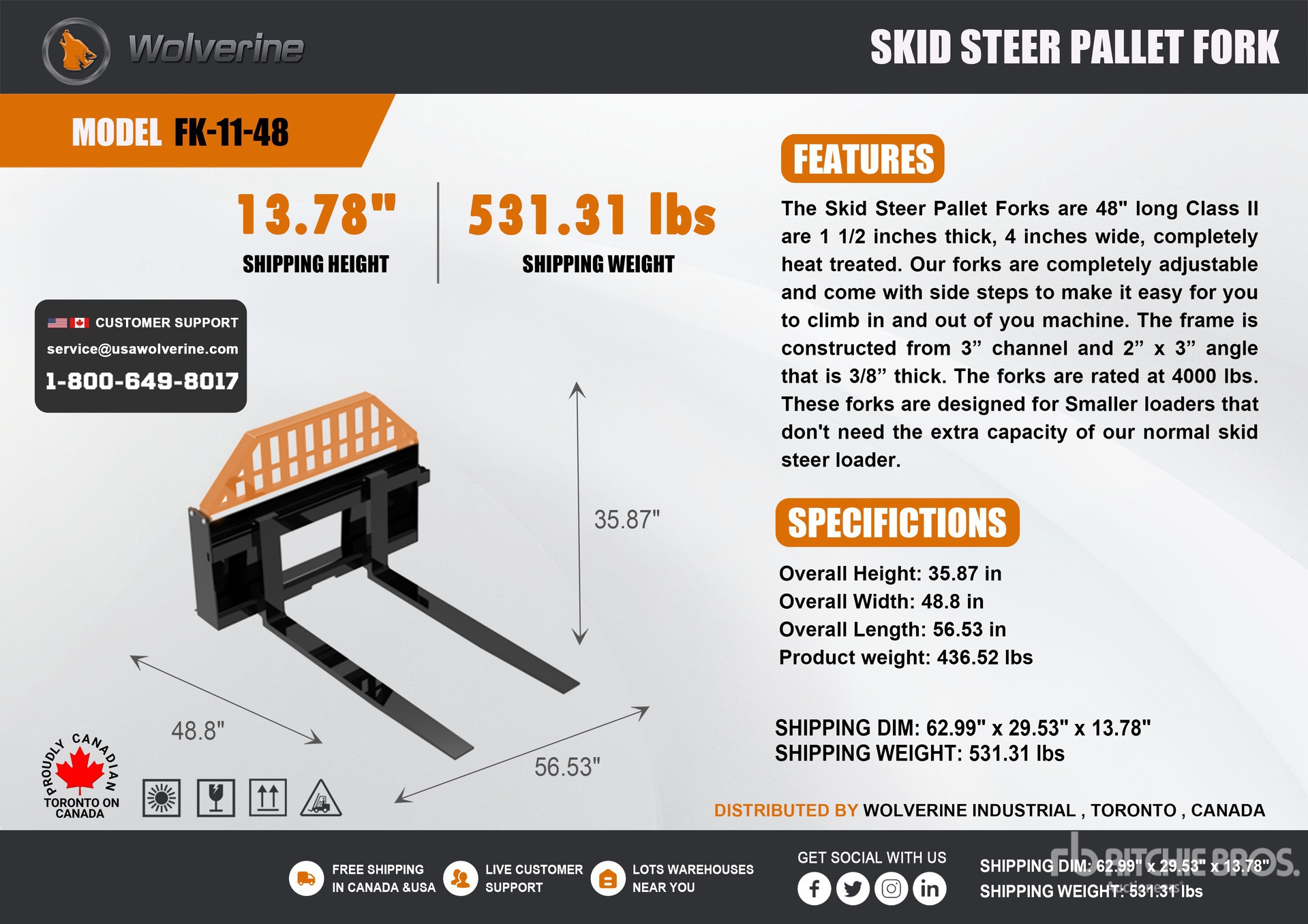 2025 FK-11-48W 48 in Skid Steer Forks (Unused)
