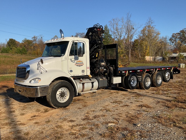 2010 Hiab 322 E-5 Hipro 20500 lb Knuckle Boom on 2011 Freightliner Columbia 112 10x4 Flatbed Truck with Crane 2010 Hiab 322 E-5 Hipro 20500 lb Knuckle Boom on 2011 Freightliner Columbia 112 10x4 Flatbed Truck with Crane
