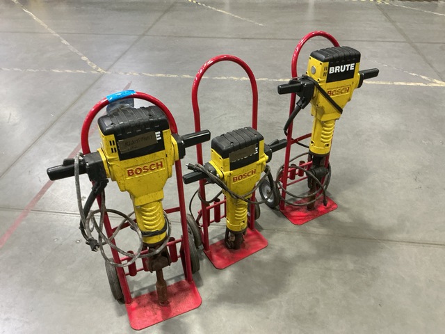(3) Bosch Brute Breaker Hammers w/Carts (3) Bosch Brute Breaker Hammers w/Carts