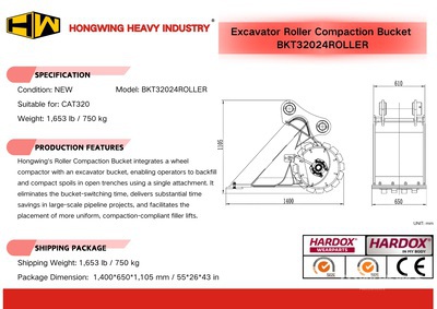 2025 HW BKT32024ROLLER 24 in Combination Compaction / Digging Excavator Bucket - Fits Cat 320 (Unused)