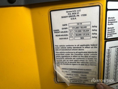 2014 Grove TMS9000E 165000 lb 8x4 110 Ton Hydraulic Truck Crane