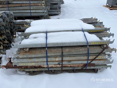 Quantity of (132) 5 ft long steel hooks and planks Scaffolding