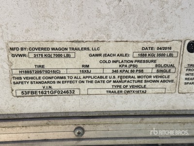 2016 Trailer 7X16TA2 18 ft T/A Enclosed Trailer