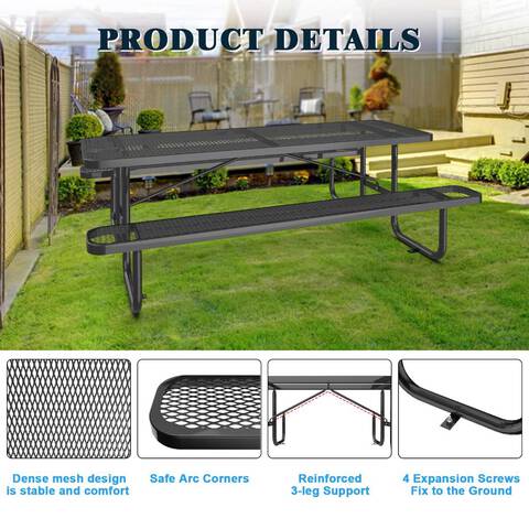 Chery Industrial 6 ft Steel Rectangle Picnic Table (Unused)
