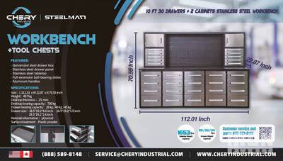 Steelman H10FT-30D Work Bench STAINLESS STEEL Établi de travail (Unused)