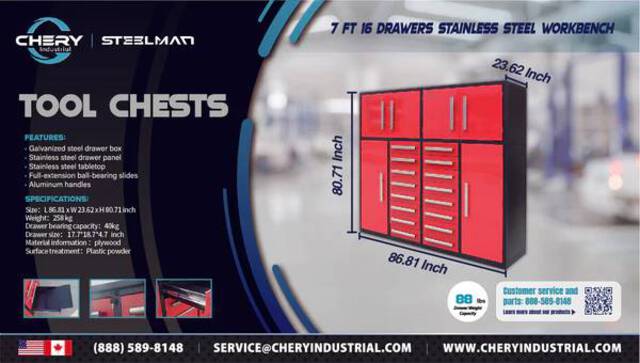 Steelman 7FT-16D Tool Cabinet (Unused)