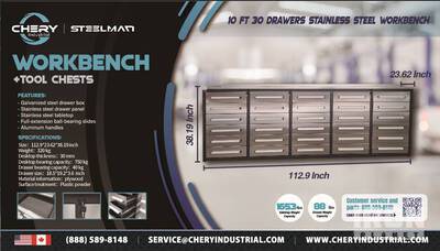 Steelman 10FT-30DB Work Bench STAINLESS STEEL (Unused)