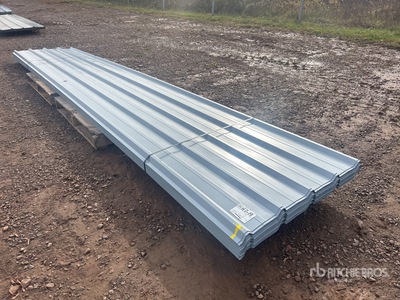 Quantity of 16 ft Grey Metal Roofing (Unused)