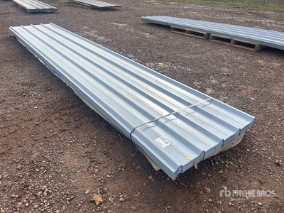 Quantity of 16 ft Grey Metal Roofing (Unused)