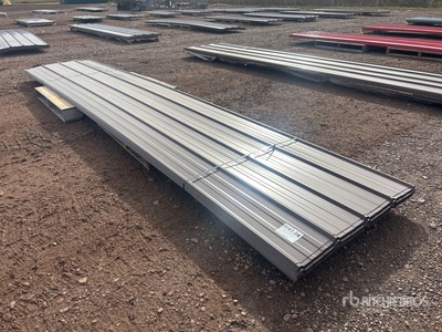 Quantity of 16 ft Brown Metal Roofing (Unused)