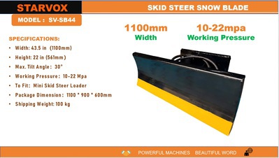 2025 STARVOX SV-SB44 1100 mm Skid Steer Snow Blade (Unused)