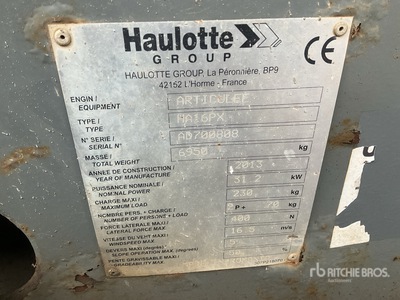 2013 Haulotte HA16DX 4WD Diesel Plataformas Elevadoras Articuladas