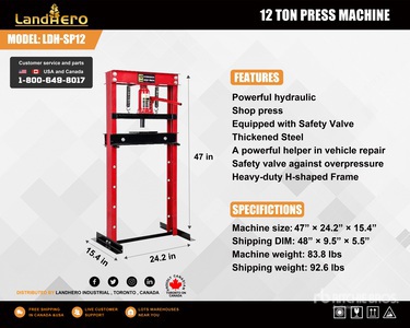 2025 Landhonor LHR-SP12 12 ton Shop Press (Unused)
