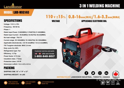 2025 Landhonor LHR-MIG140 140 A MIG Electric Welder (Unused)