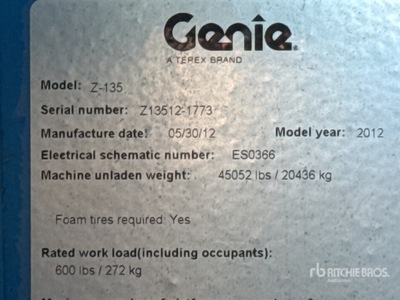 2012 Genie Z135 4WD Diesel Plataforma Elevadora Articulada