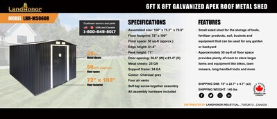 2025 Landhonor LHR-MS0806 6 ft x 8 ft Shed (Unused)