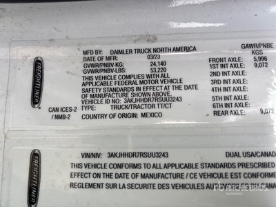 2024 Freightliner Cascadia 6x4 T/A Sleeper Truck Tractor