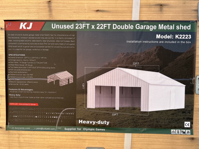 KJ K2223 Double Garage Metal Shed - Unused