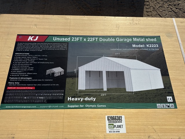 KJ K2223 Double Garage Metal Shed - Unused KJ K2223 Double Garage Metal Shed - Unused