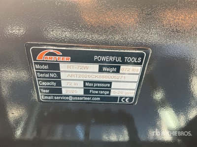 2025 ARTEER RT-72W 72 in Skid Steer Tiller (Unused)