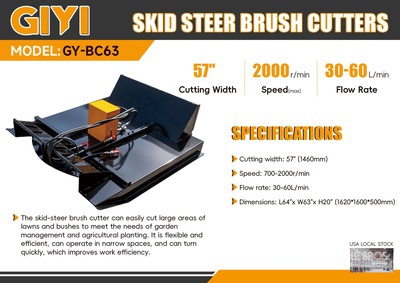 2025 GIYI GY-BC63 60 in Skid Steer Brush Cutter (Unused)