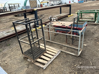 Quantity of (3) Storage Racks & Workbench w/Vise ورش و مخازن متنوعة