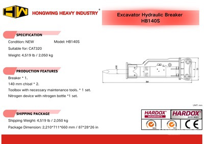 2025 HW HB140S Hydraulic Breaker - Fits Cat 320 (Unused)