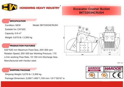 2025 HW BKT32034CRUSH 34 in Cazo triturador para excavadora - Fits Cat 320 (Unused)