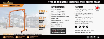 2025 Landhonor LHR-AGC2200 2200 lb Gantry Crane (Unused)