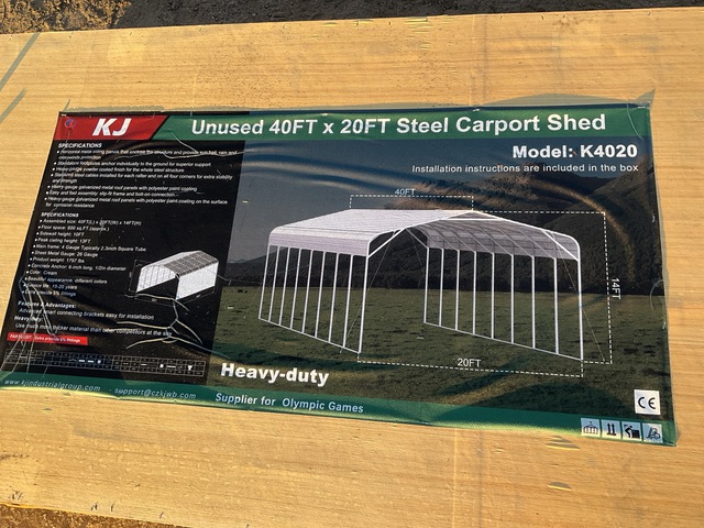 KJ K4020 Steel Carport Shed - Unused KJ K4020 Steel Carport Shed - Unused