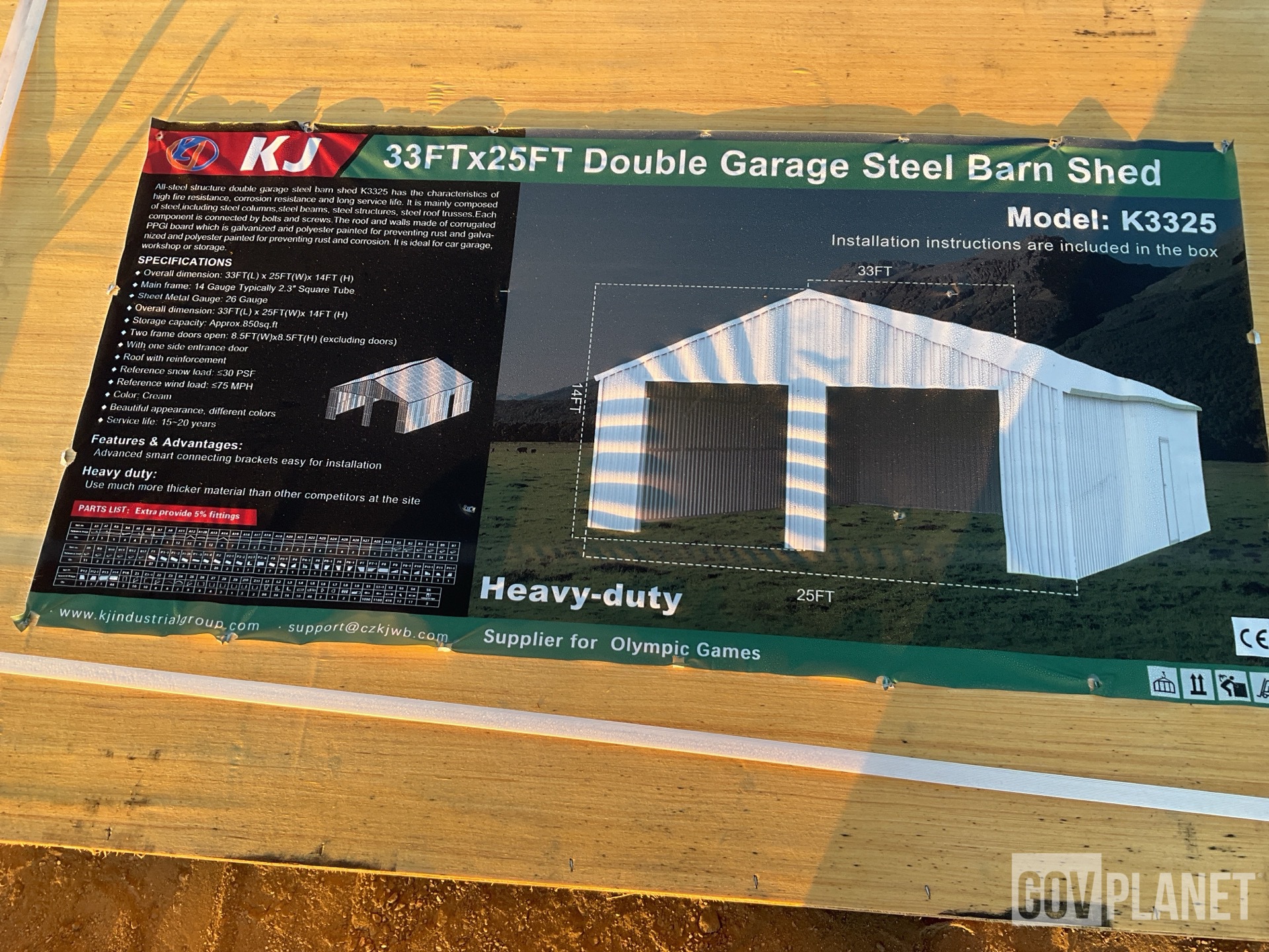 Surplus KJ K3325 Double Garage Steel Barn Shed - Unused in Albany