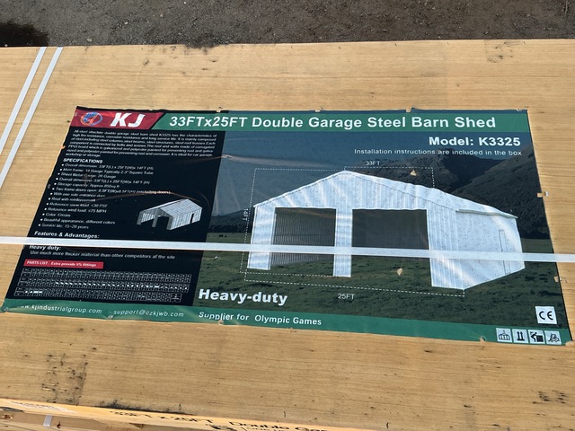 KJ K3325 Double Garage Steel Barn Shed - Unused KJ K3325 Double Garage Steel Barn Shed - Unused