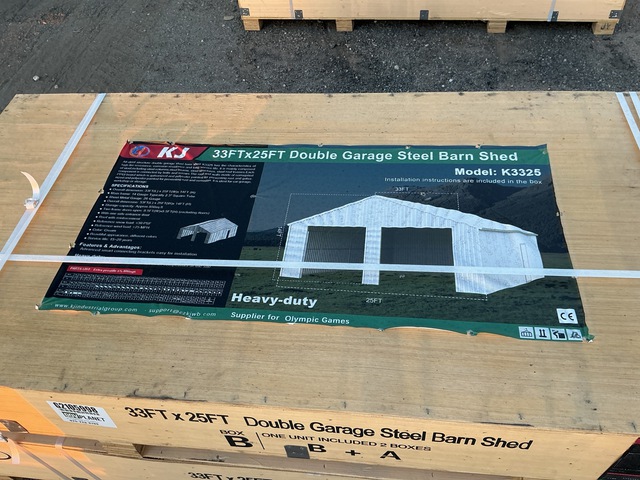 KJ K3325 Double Garage Steel Barn Shed - Unused