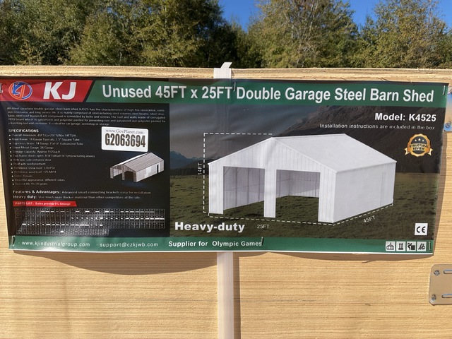 KJ K4525 Double Garage Steel Barn Shed - Unused