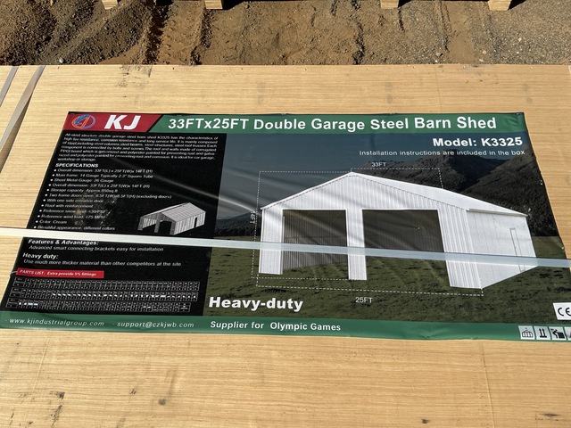 KJ K3325 Double Garage Steel Barn Shed - Unused