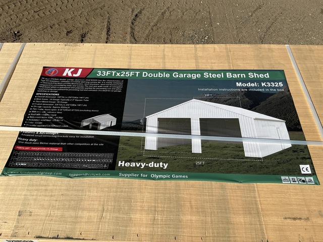 KJ K3325 Double Garage Steel Barn Shed - Unused