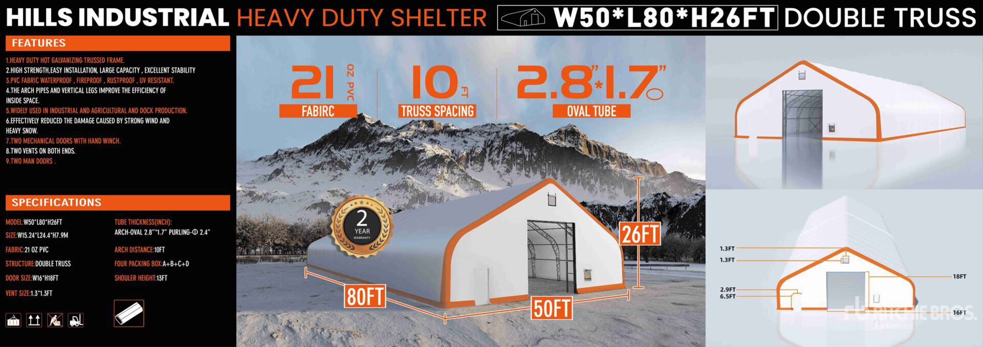 2025 HIlls Industrial 805026 50 ft x 80 ft x 26 ft 貯蔵庫 (Unused)