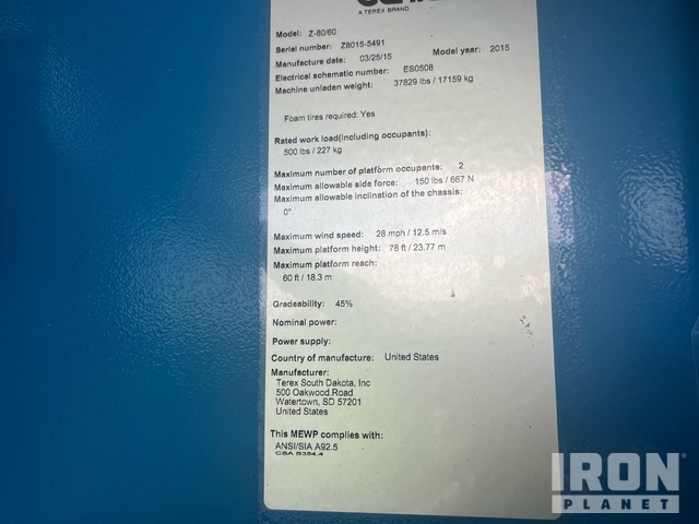 ELEVADOR ARTICULADO 2015 GENIE 4WD Z8060